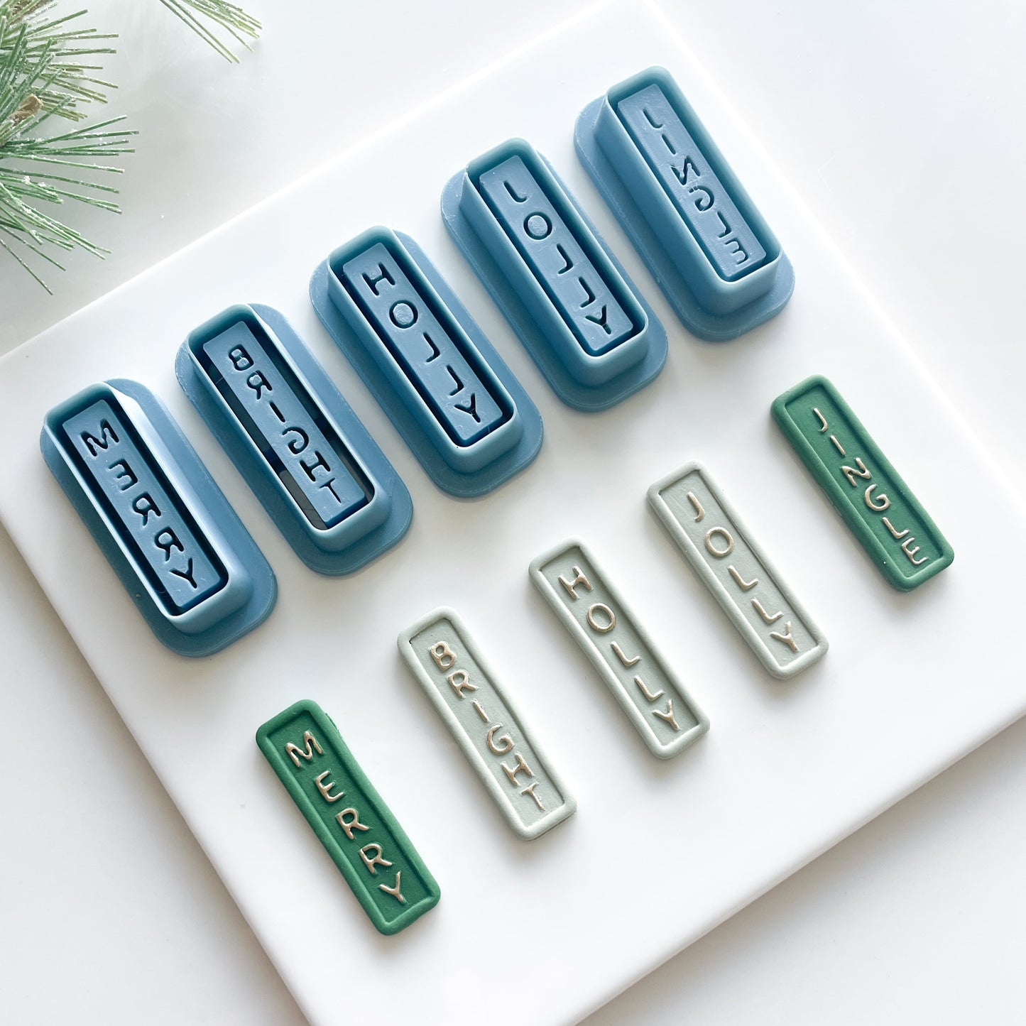 Festive HOLLY JOLLY, MERRY BRIGHT, JINGLE CLAY CUTTERS