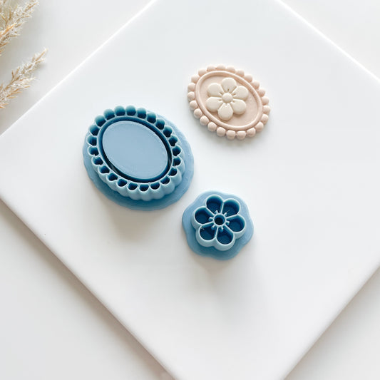 Beaded Oval Flower Clay Cutter