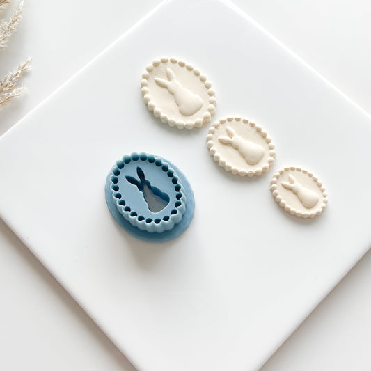 Oval Beaded Bunny Clay Cutter