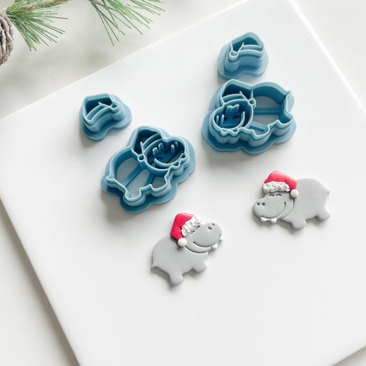 Christmas Hippo clay cutter