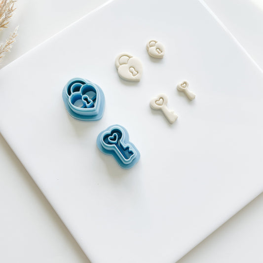Heart Lock and Key Stud Set polymer clay cutters