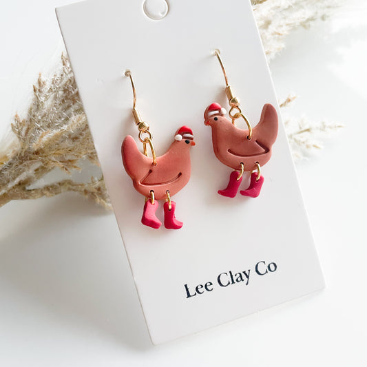 chicken earrings christmas clay