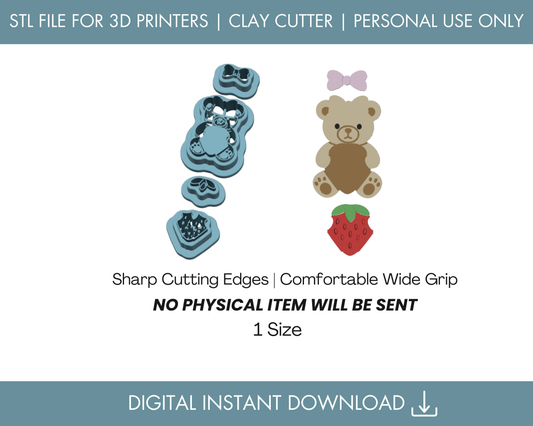 Strawberry Bear Clay Cutter STL File